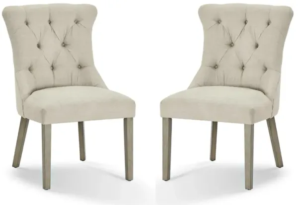 24 Inch Solid Wood Dining Chair, Curved Tufted Back, Set of 2, Gray-Benzara
