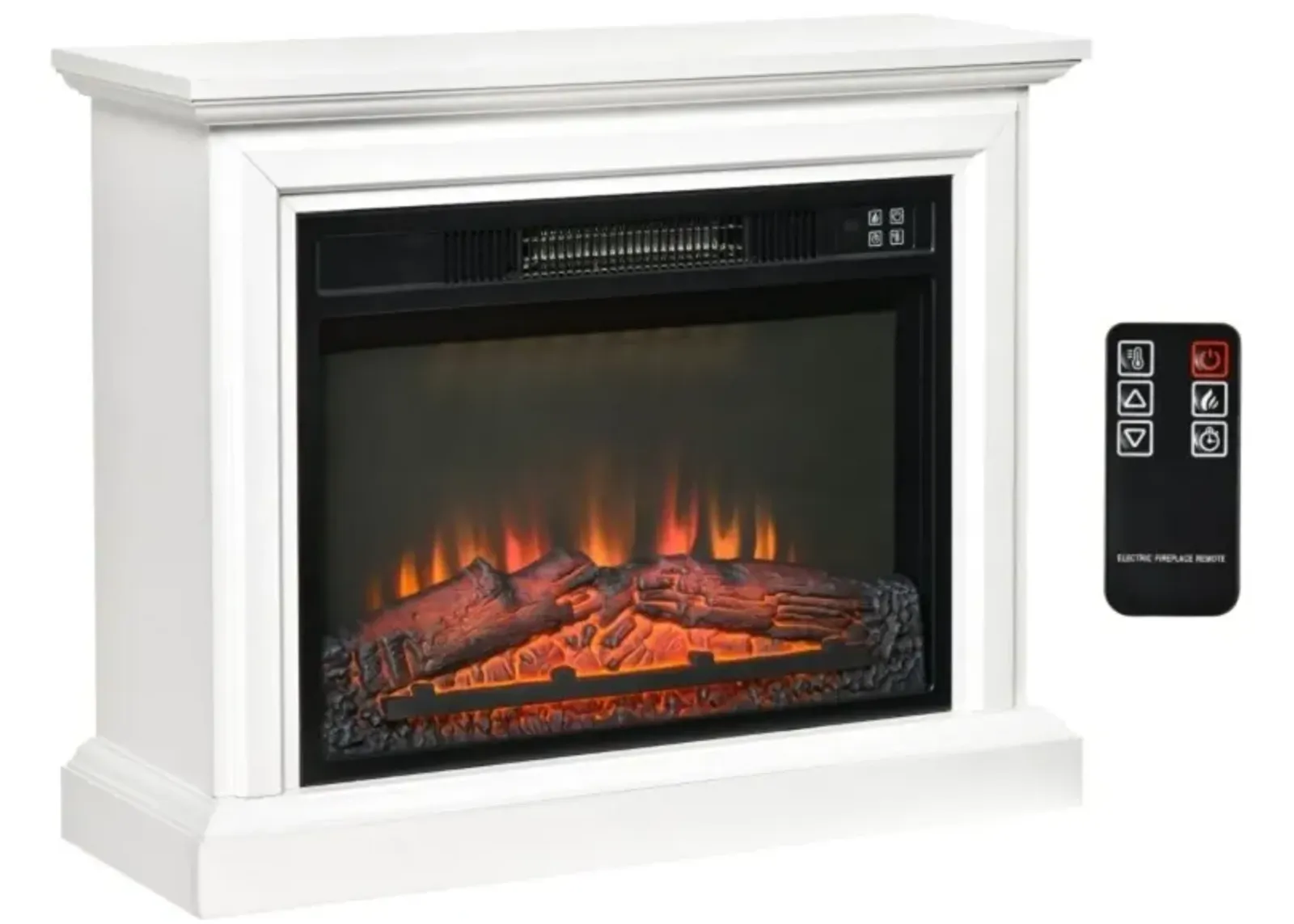 QuikFurn 31 inch White Electric Fireplace Heater Dimmable Flame Effect and Mantel w/ Remote Control