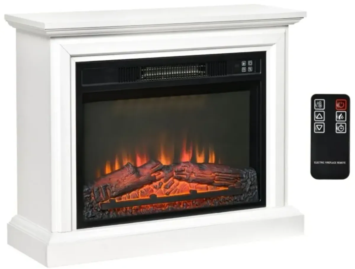 QuikFurn 31 inch White Electric Fireplace Heater Dimmable Flame Effect and Mantel w/ Remote Control