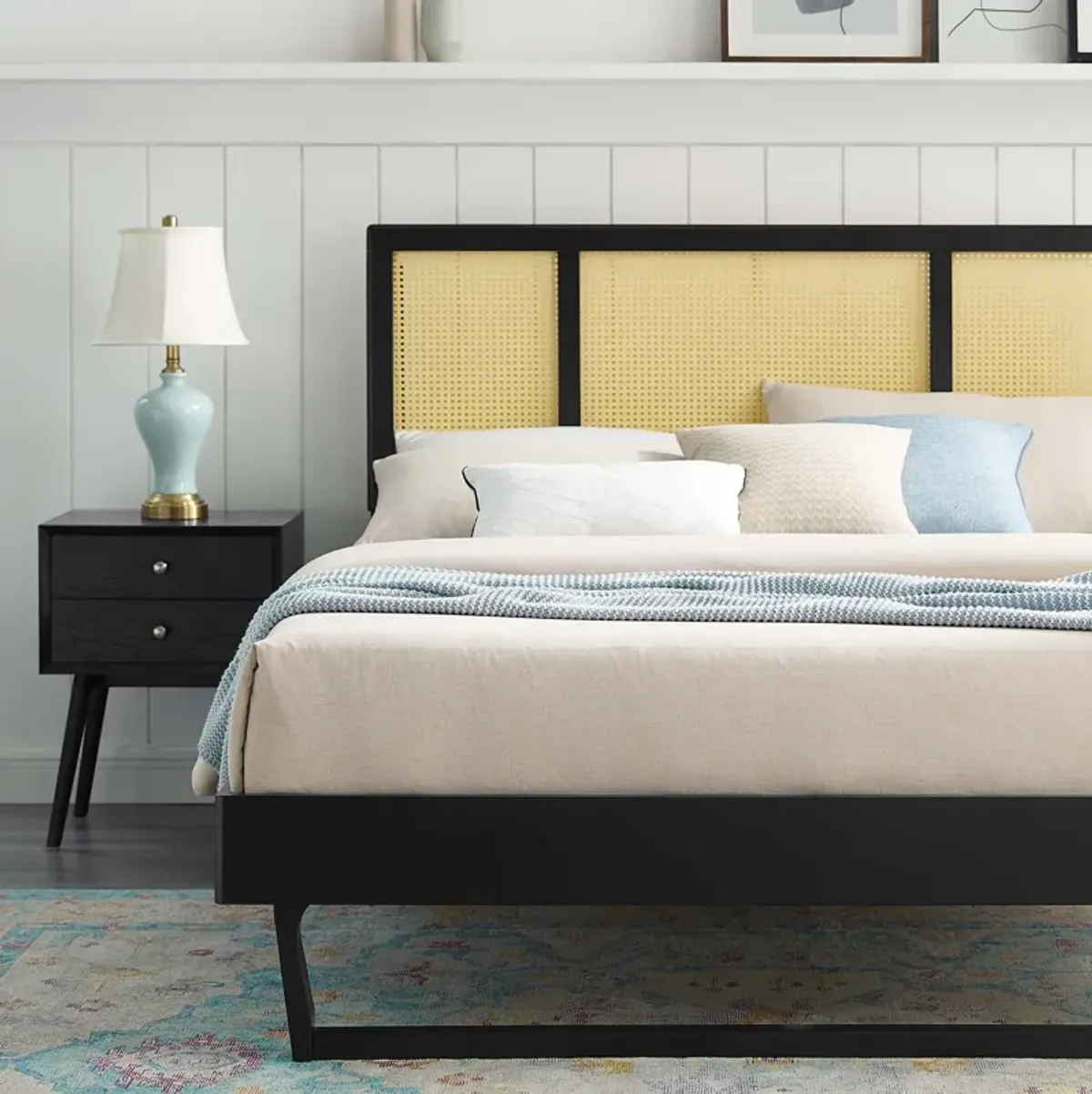 Modway - Kelsea Cane and Wood Full Platform Bed with Angular Legs