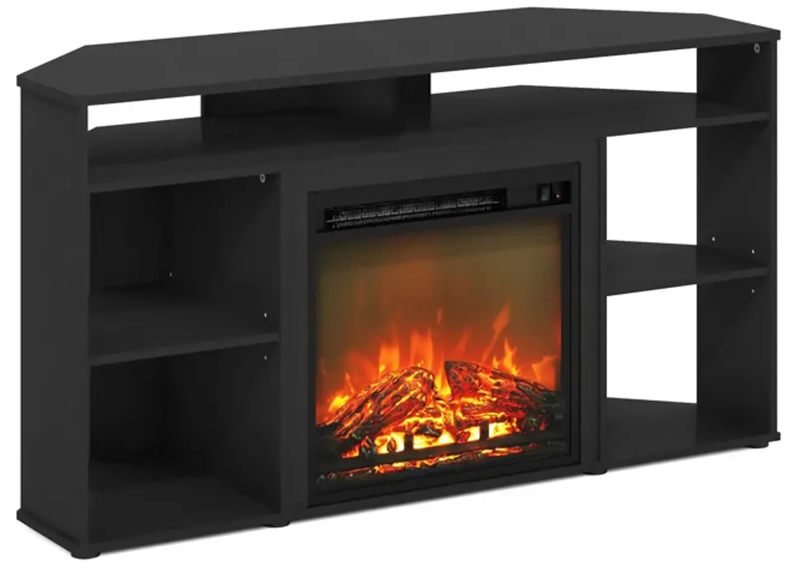 Furinno Furinno Jensen Corner TV Stand with Fireplace for TV up to 55 Inches, Americano