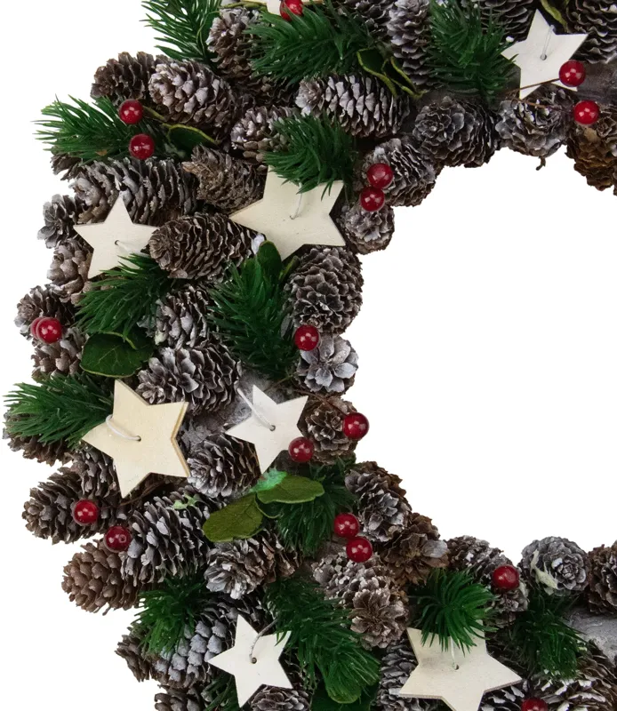 Pine Cone with Berries and Stars Artificial Christmas Wreath  14-Inch  Unlit