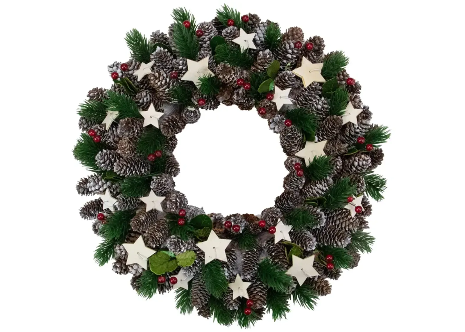 Pine Cone with Berries and Stars Artificial Christmas Wreath  14-Inch  Unlit