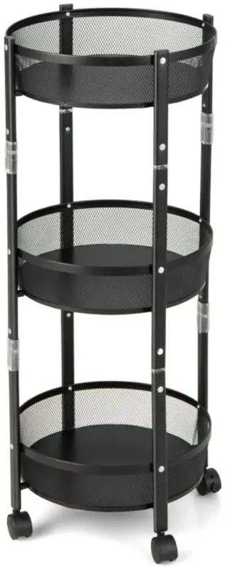 3-Tier Rotating 1-Second folding Storage Rack Metal-Round