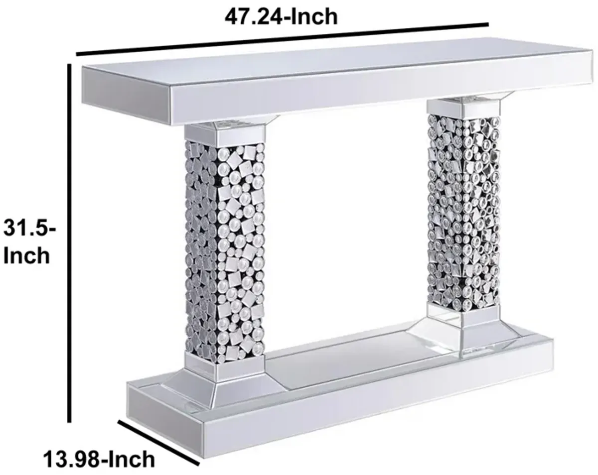 Wood and Mirror Pedestal Base Console Table