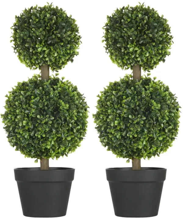 HOMCOM 2 Pack Artificial Boxwood Topiary Ball Trees for Indoor Outdoor