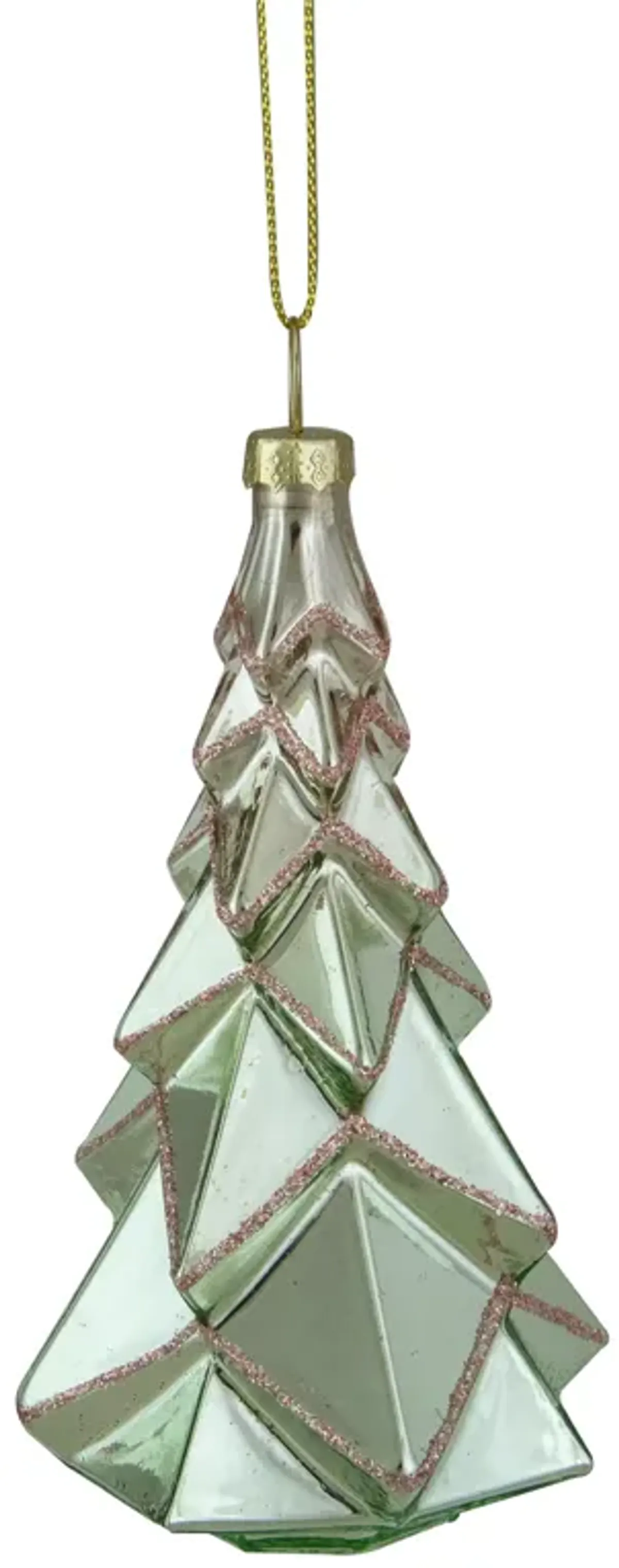 5" Green with Pink Glitter Glass Christmas Ornament