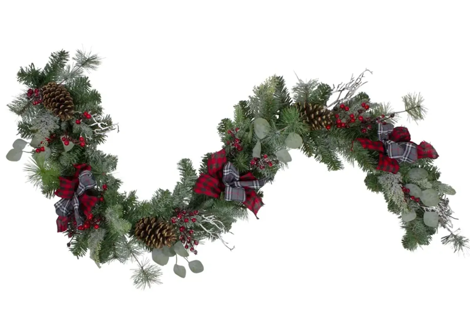 6' x 12" Dual Plaid and Berries Artificial Christmas Garland - Unlit