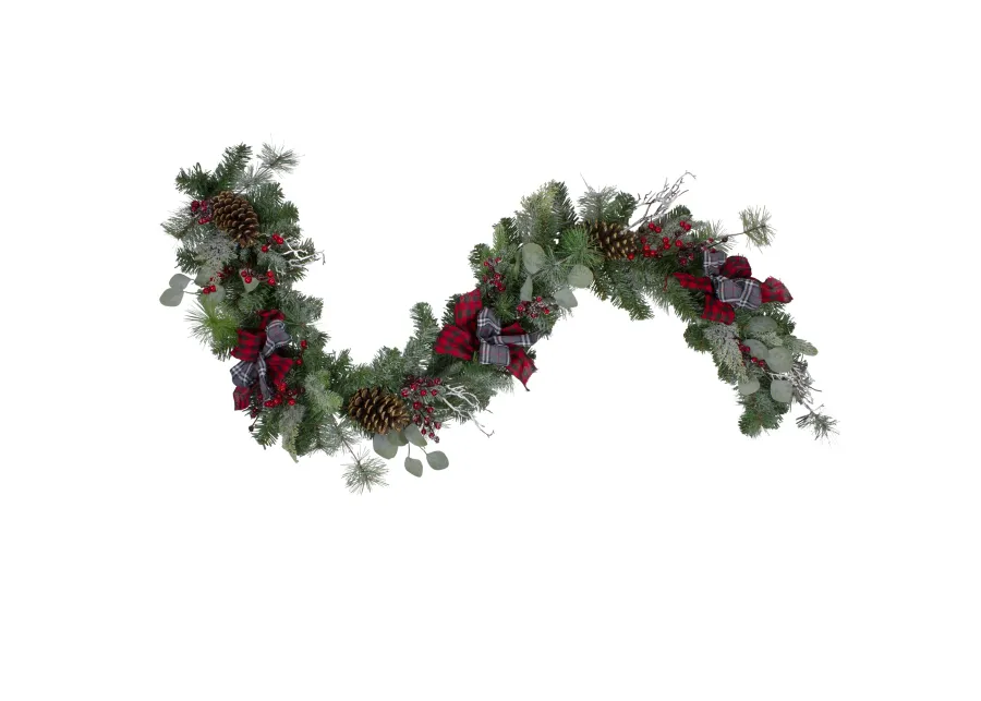 6' x 12" Dual Plaid and Berries Artificial Christmas Garland - Unlit