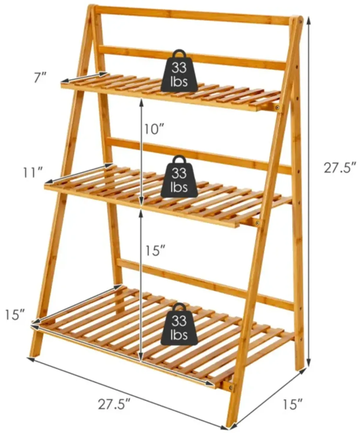 Hivvago 3-Tier Bamboo Foldable Plant Stand with Display Shelf Rack-Natural