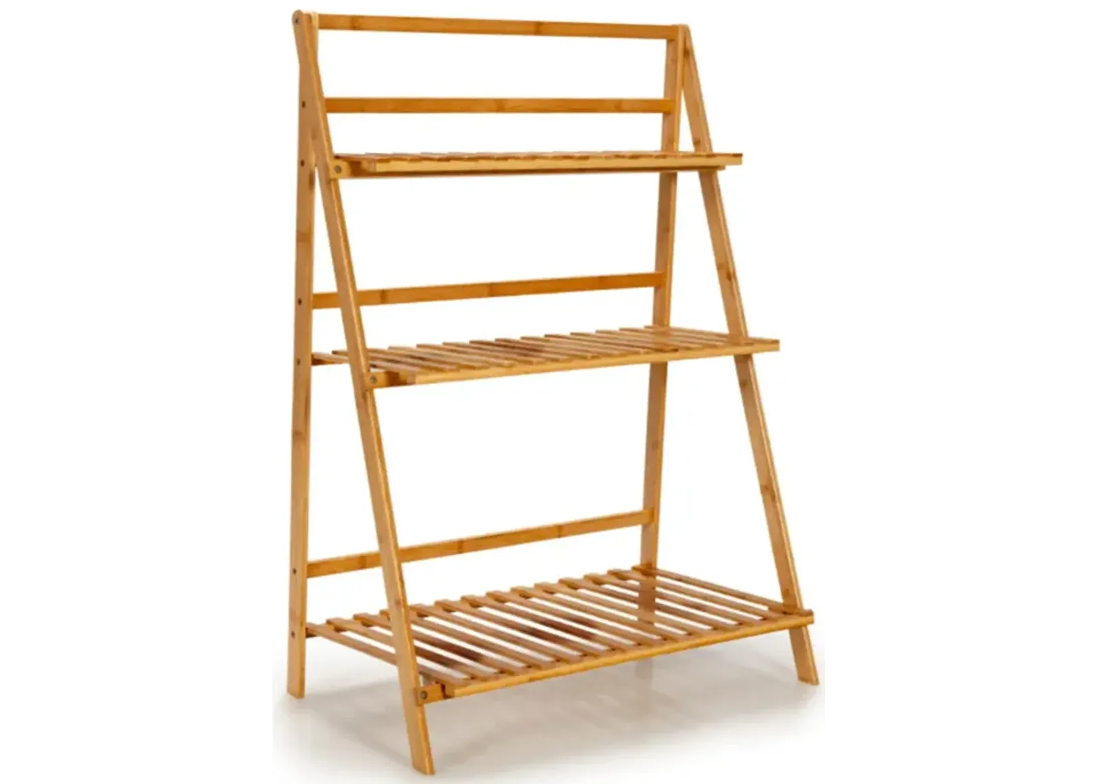 Hivvago 3-Tier Bamboo Foldable Plant Stand with Display Shelf Rack-Natural