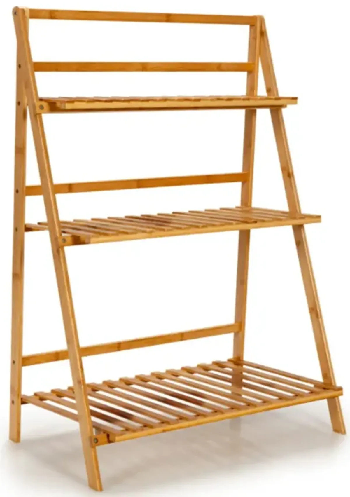 Hivvago 3-Tier Bamboo Foldable Plant Stand with Display Shelf Rack-Natural