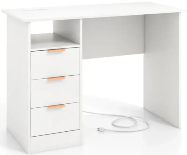 Hivvago Home Office Desk with Power Outlet 3 Storage Drawers and Open Compartment