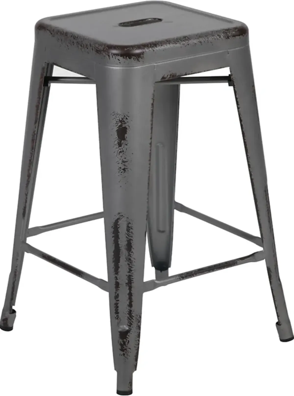 Flash Furniture Commercial Grade 24" High Backless Distressed Silver Gray Metal Indoor-Outdoor Counter Height Stool