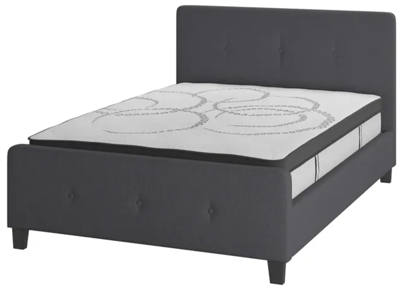 Tribeca Full Size Tufted Upholstered Platform Bed in Dark Gray Fabric with 10 Inch CertiPUR-US Certified Pocket Spring Mattress