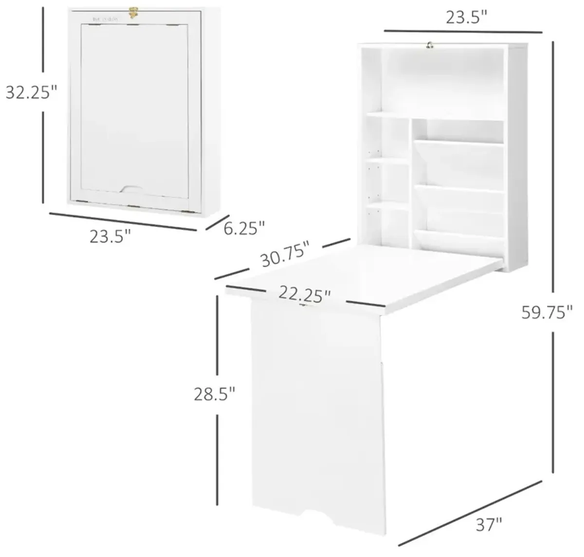 Space-Saving Workstation: White Wall-Mounted Convertible Desk with Storage