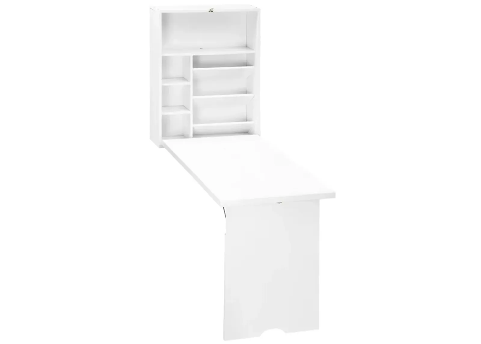 Space-Saving Workstation: White Wall-Mounted Convertible Desk with Storage