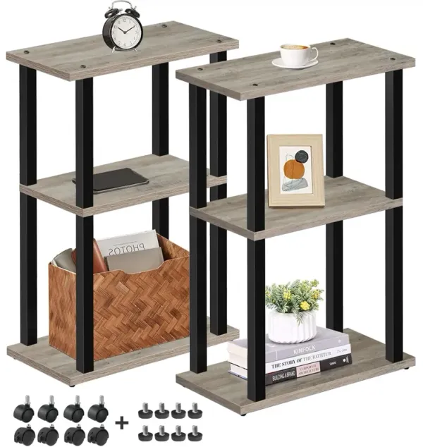 TUTOTAK Small Side Table, Narrow End Table, Bedside Table, Set of 2, Couch Side Table with Wheels for Living Room or Bedroom, Gr