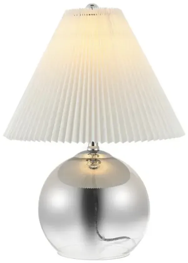 Louisa Mid-Century Modern Round Glass/Iron Pleated Shade LED Table Lamp