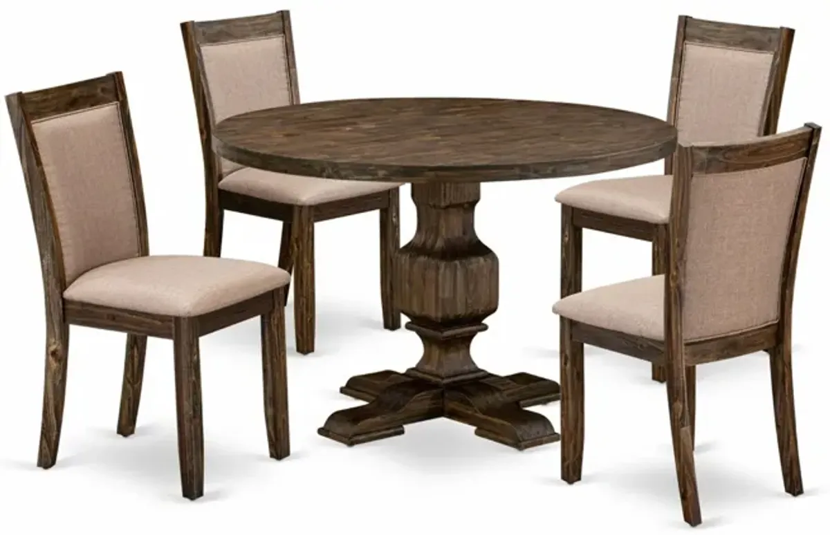 East West Furniture I3MZ5-716 5Pc Dining Set - Round Table and 4 Parson Chairs - Distressed Jacobean Color