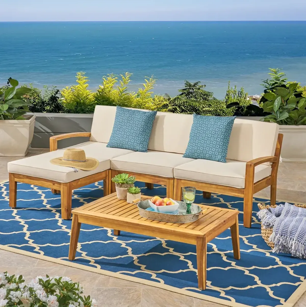 Merax Outdoor Patio 3 Seater Sofa with Table Set