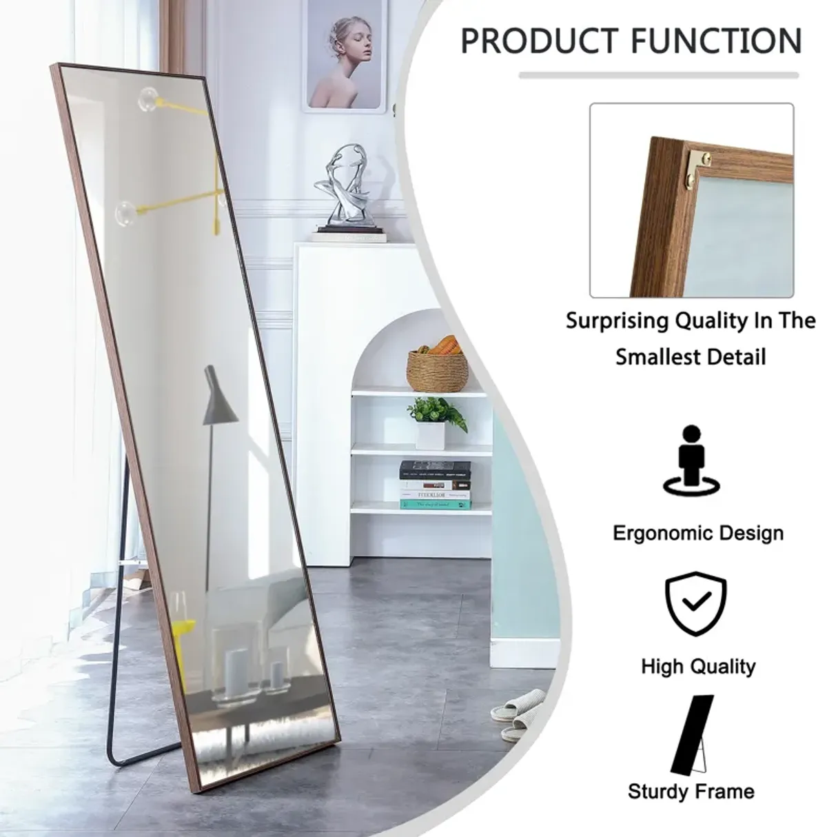 Hivvago Solid Wooden Frame Full Length Body Decorative and Dressing Mirror