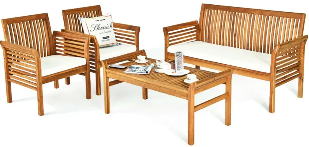 4 Pieces Outdoor Acacia Wood Sofa Furniture Set