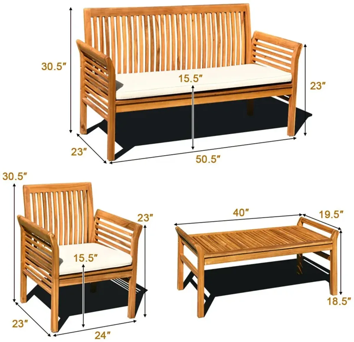 4 Pieces Outdoor Acacia Wood Sofa Furniture Set