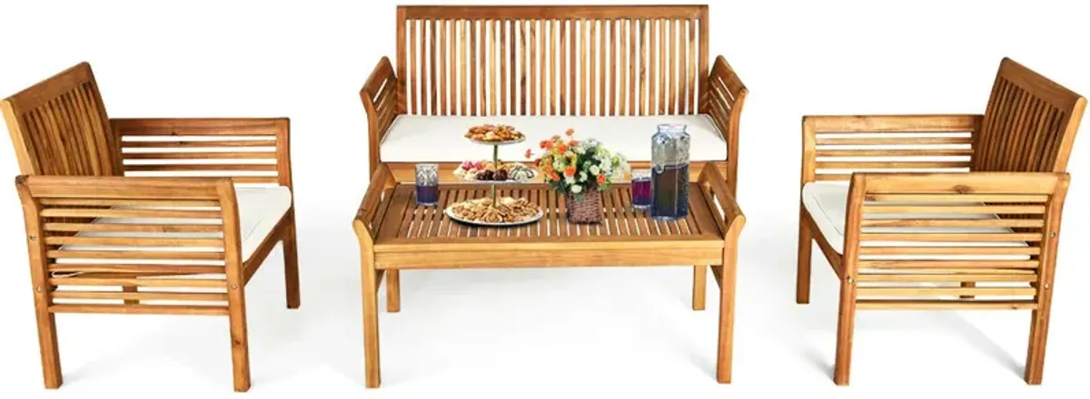 4 Pieces Outdoor Acacia Wood Sofa Furniture Set