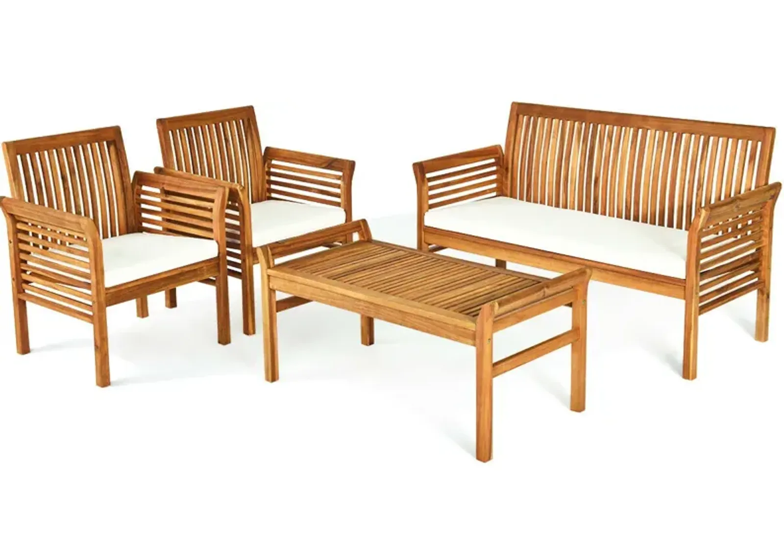 4 Pieces Outdoor Acacia Wood Sofa Furniture Set