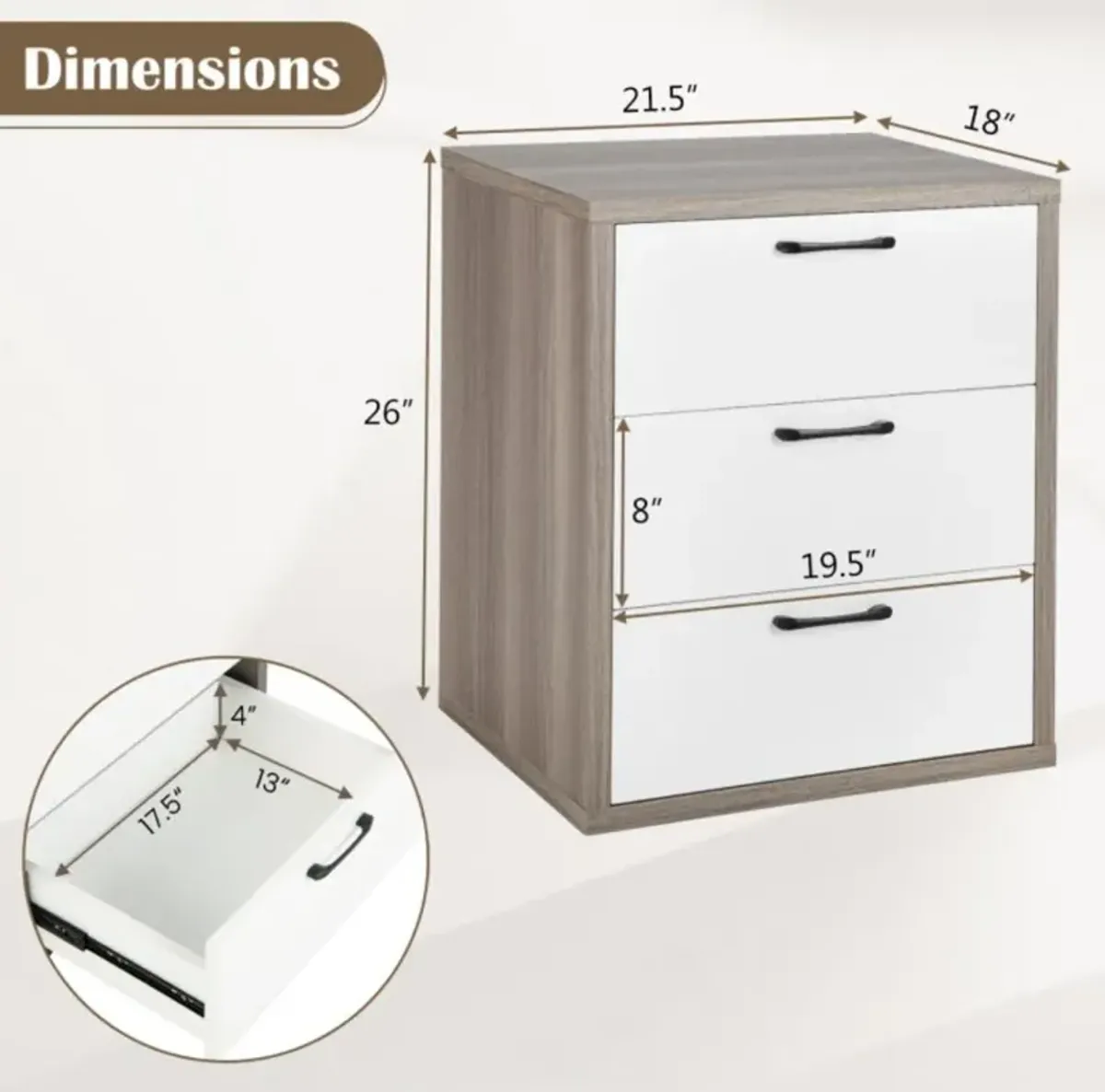 Hivvago 3 Slide-out Drawers Modern Dresser with Wide Storage Space