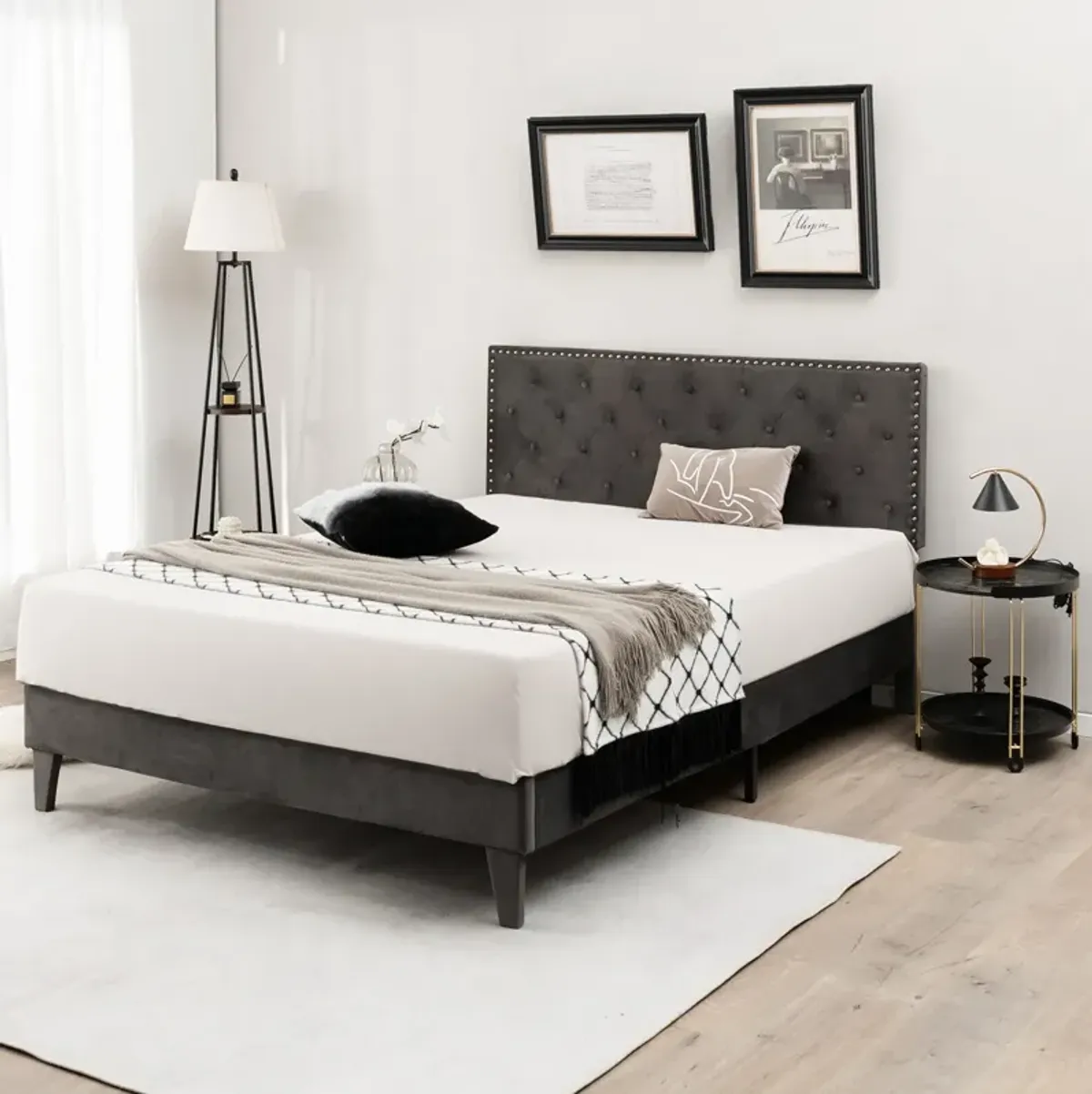 Upholstered Platform Bed with Tufted Headboard-Full Size