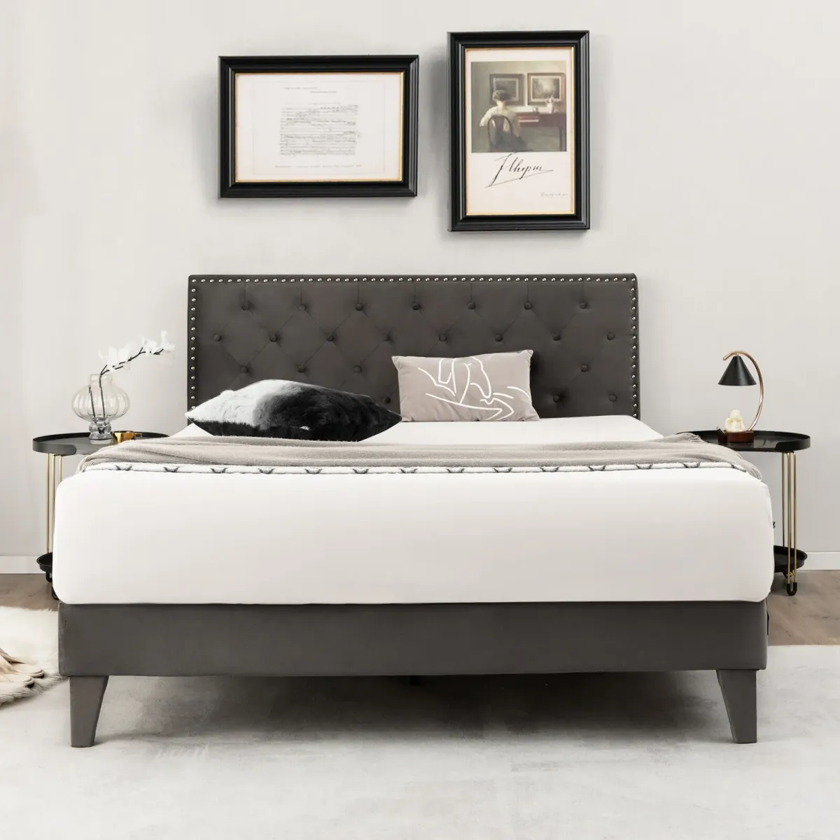 Upholstered Platform Bed with Tufted Headboard-Full Size