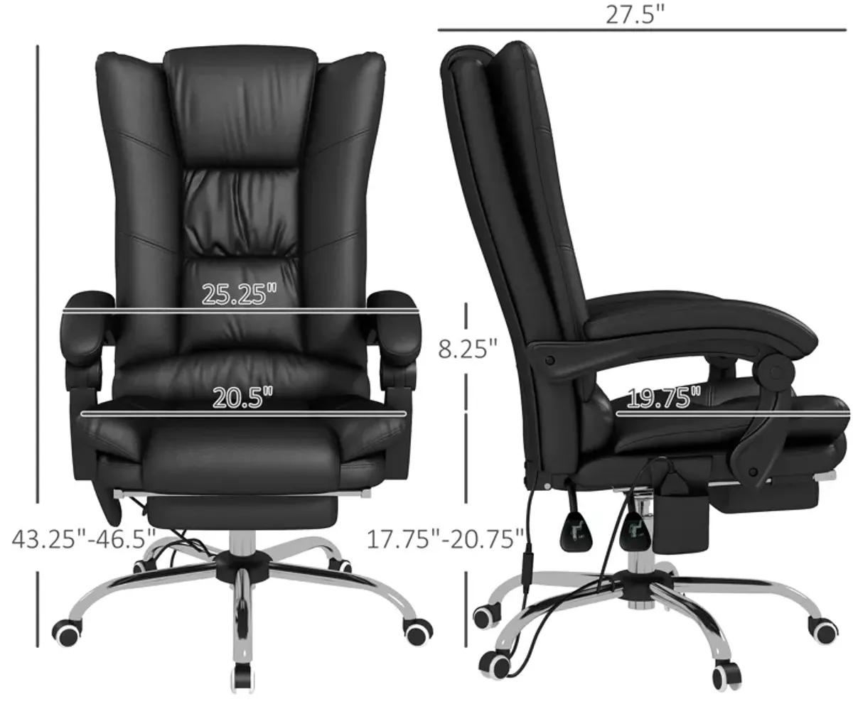 Black PU Leather Massage Chair: 4 Vibration Points, Reclining, Footrest