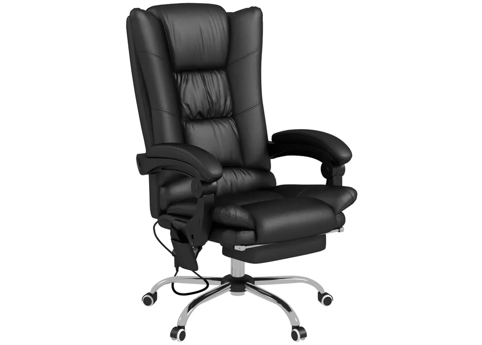 Black PU Leather Massage Chair: 4 Vibration Points, Reclining, Footrest