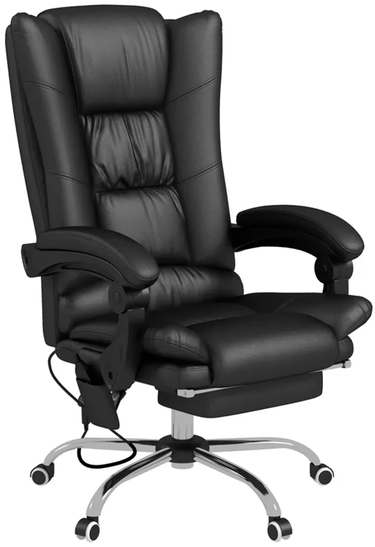 Black PU Leather Massage Chair: 4 Vibration Points, Reclining, Footrest