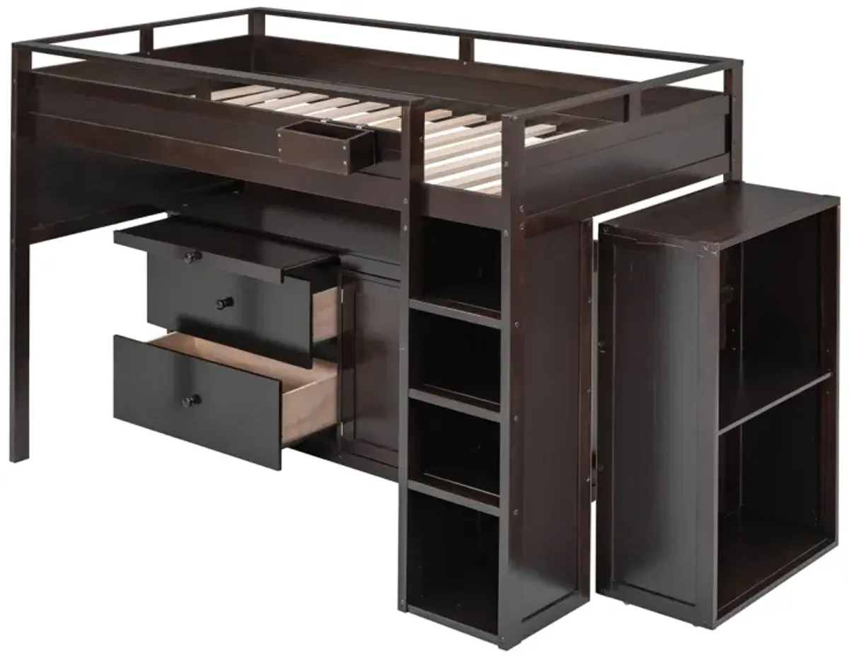 Loft Bed With Rolling Cabinet And Desk