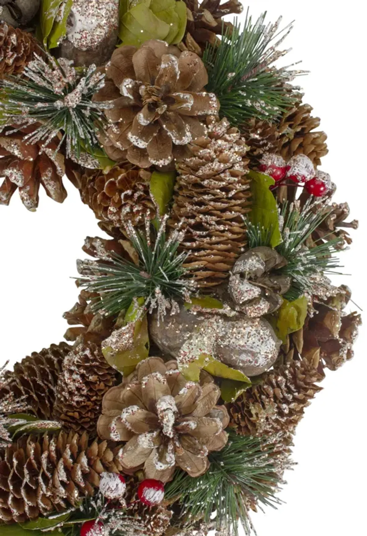 Green and Brown Frosted Pinecones and Bells Christmas Wreath - 13" Unlit