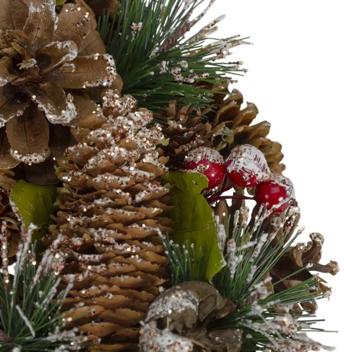 Green and Brown Frosted Pinecones and Bells Christmas Wreath - 13" Unlit