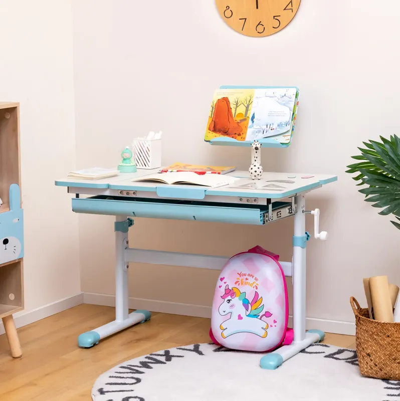 Height-Adjustable Kids Desk with Tilt Desktop and Book Stand