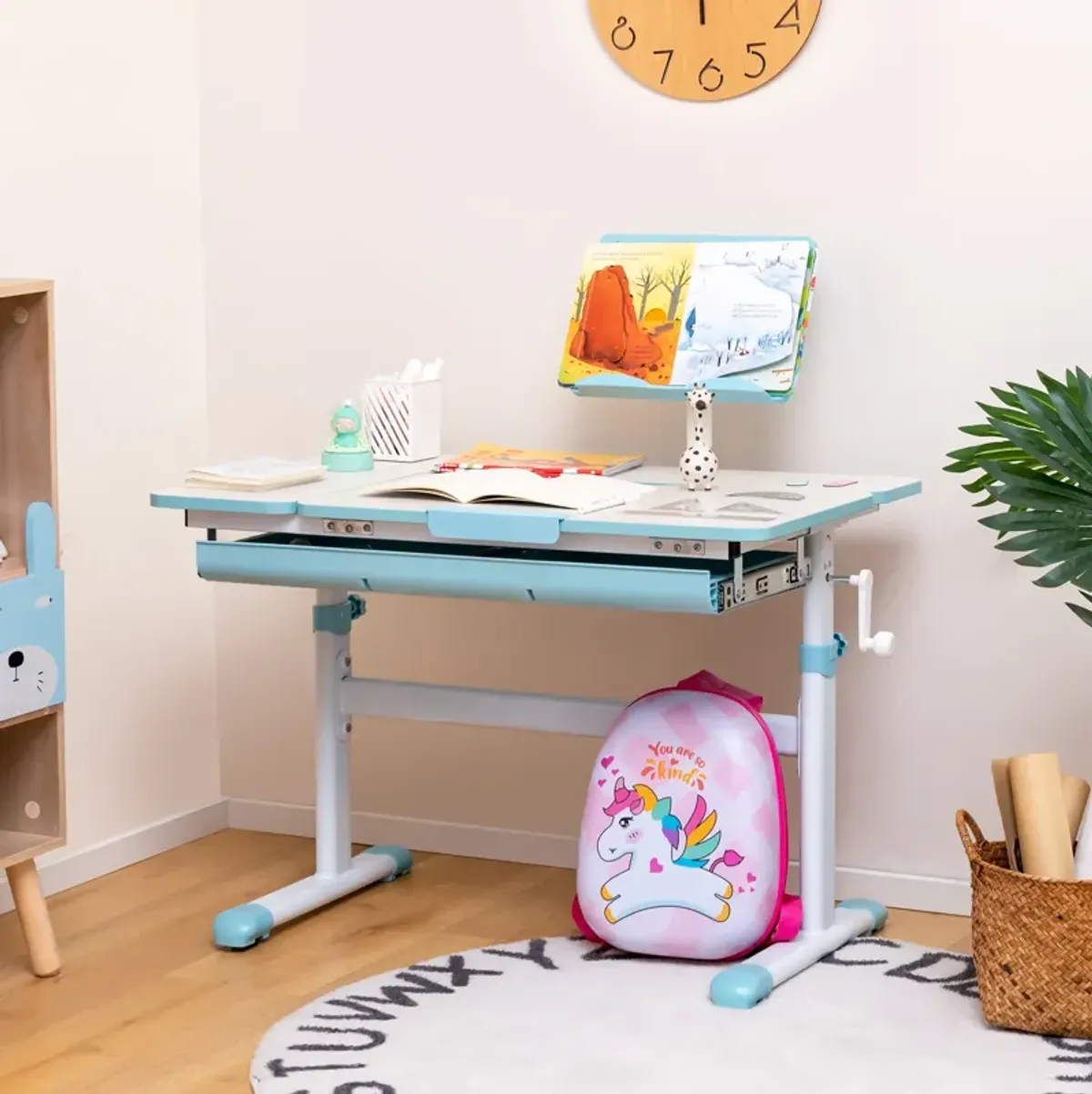 Height-Adjustable Kids Desk with Tilt Desktop and Book Stand