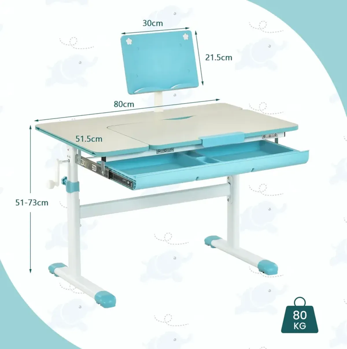 Height-Adjustable Kids Desk with Tilt Desktop and Book Stand