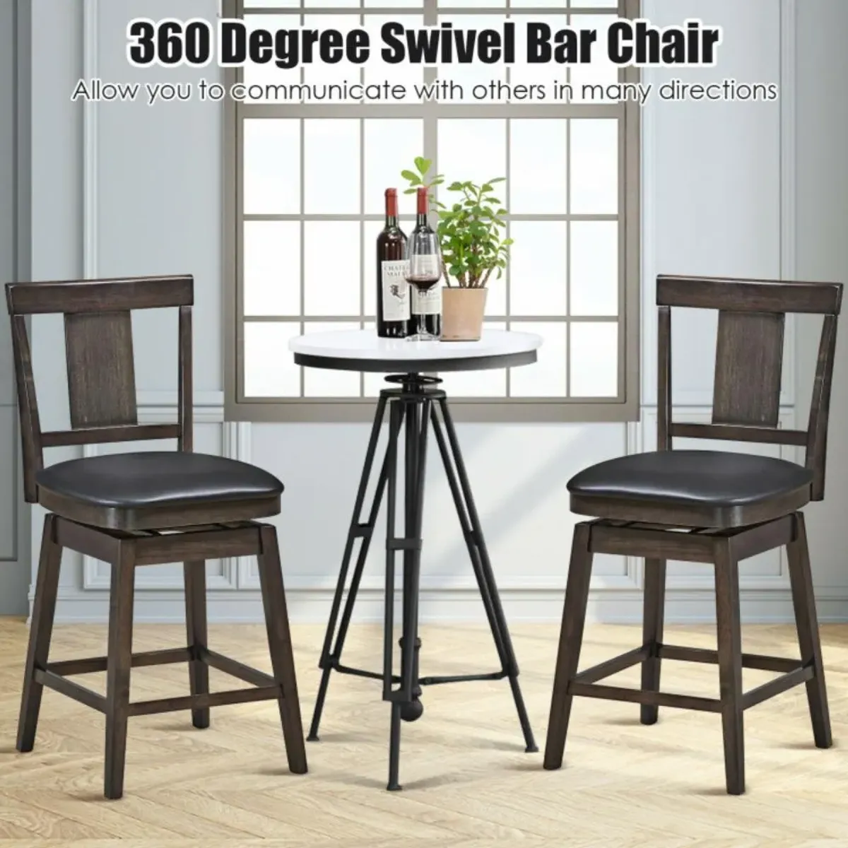 Hivvago 24/29 Inch 360 Degree Swivel Classic Wooden Counter Height Bar Stool