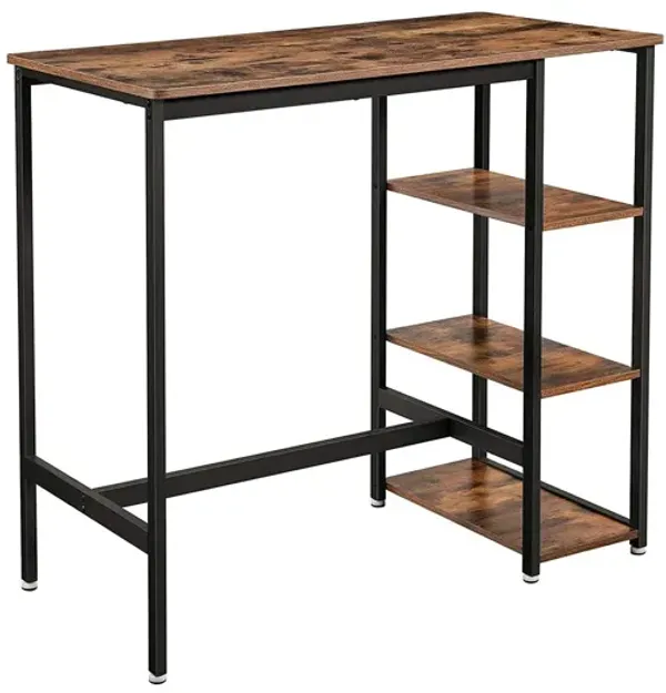 Hivvago Industrial Bar Table with Storage Shelves Rustic Brown