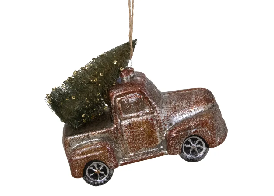 5.75" Retro Mercury Glass Country Rustic Pickup Truck Christmas Ornament