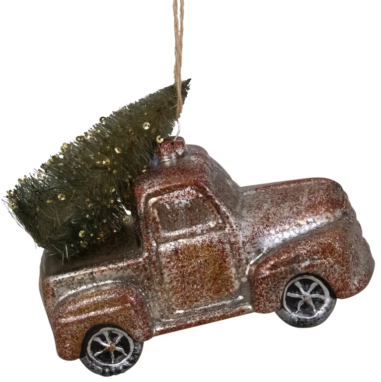 5.75" Retro Mercury Glass Country Rustic Pickup Truck Christmas Ornament