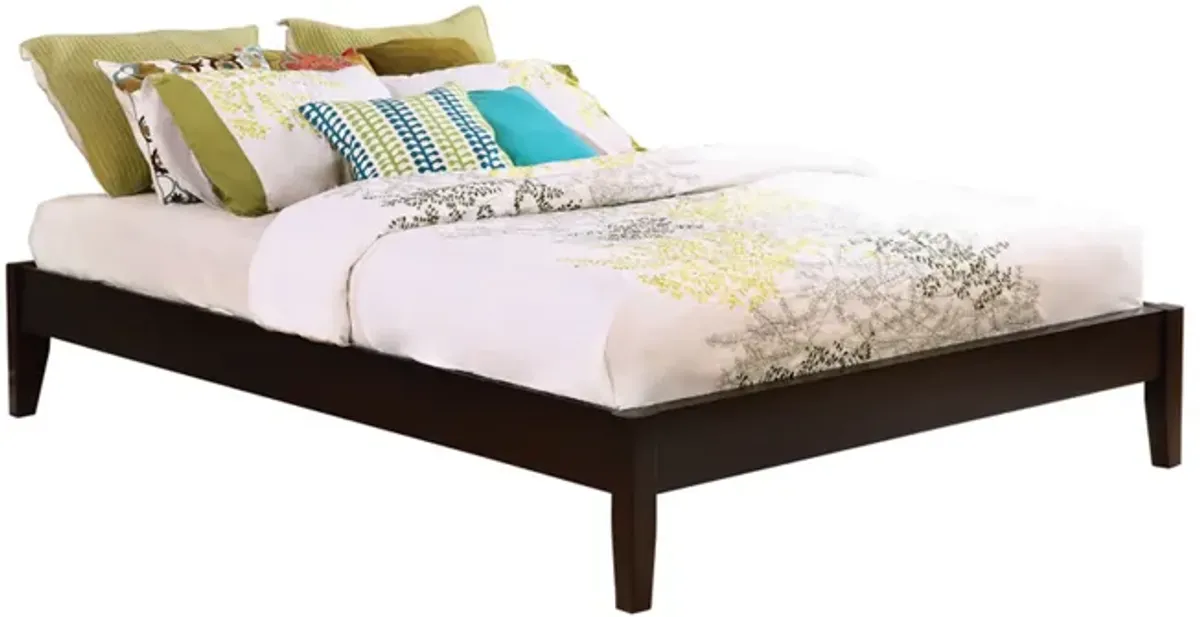 Wooden Eastern King Platform Bed with Chamfered Legs, Dark Brown-Benzara