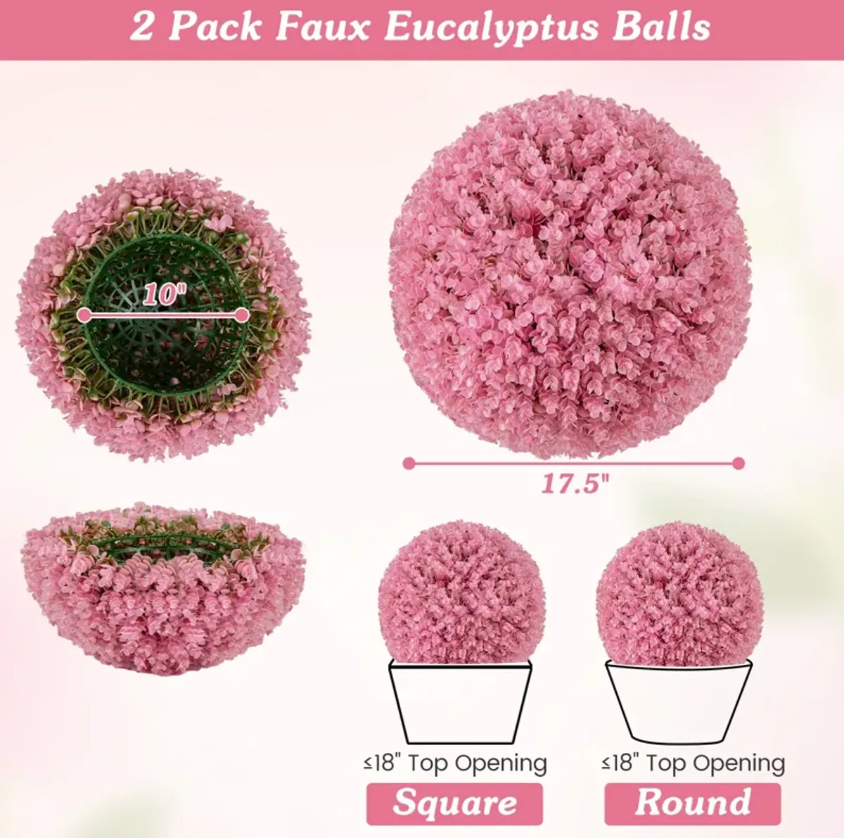 17.5" Faux Purple Eucalyptus Decorative Balls with 7-Layer Leaves for Backyard, Porch, Garden, and Wedding