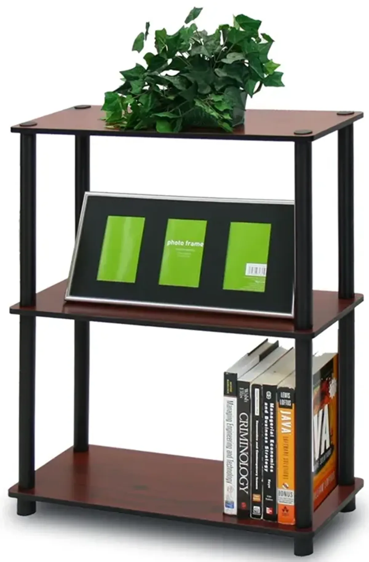 Furinno Turn-N-Tube 3-Tier Compact Multipurpose Shelf Display Rack, Dark Cherry