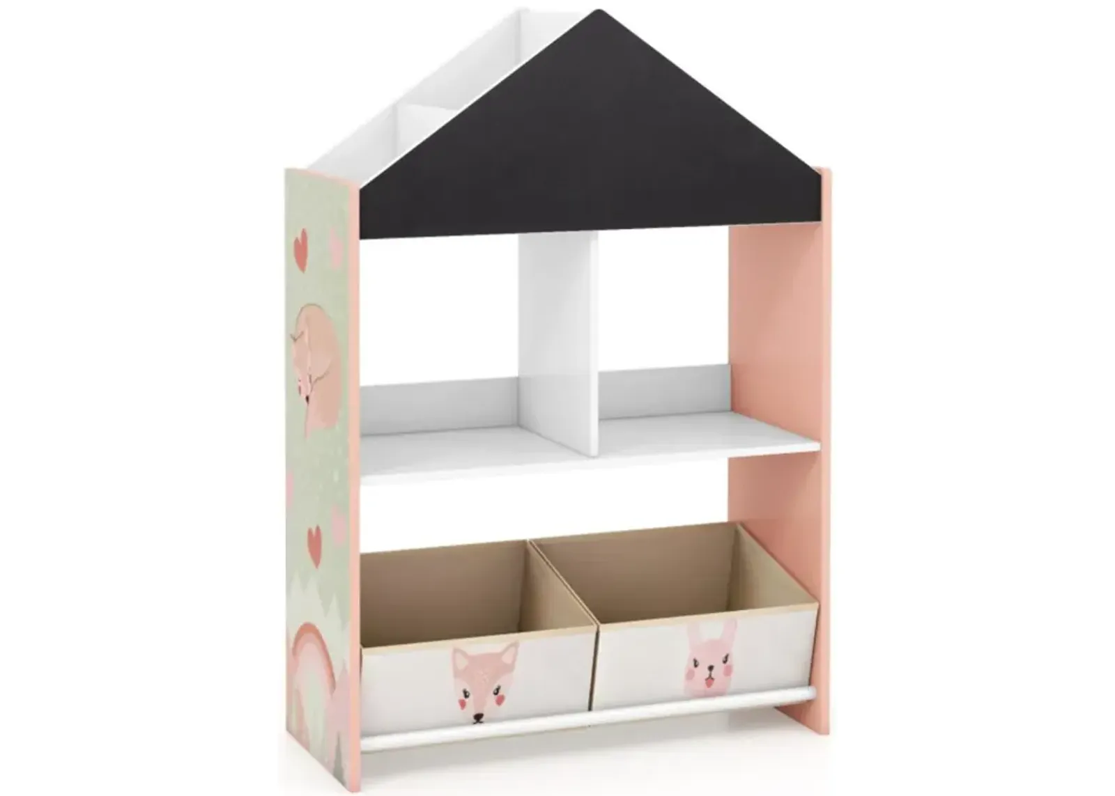 Hivvago Playhouse Kids Bookshelf with Chalkboard and Whiteboard for 3-6 Years